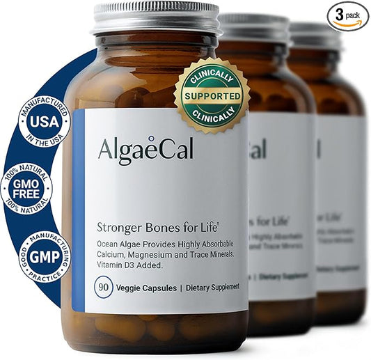 ALGAECAL - Plant Based Calcium Supplement with 13 Bone Supporting Minerals + Vitamin D3 (1000 IU) clinically Shown to Stop Bone Loss. Organic Calcium (750 mg), 90 Veggie Caps, 3 Month Supply