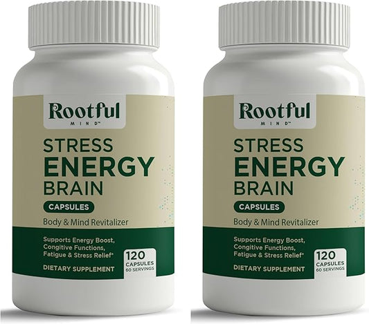 Stress Energy Brain (2 Pack) - Fatigue Supplement with Stress, Energy Support - Rhodiola Rosea, Lions Mane, L Theanine, Ginkgo Biloba, Milk Thistle, Iron - 4 Months Supply