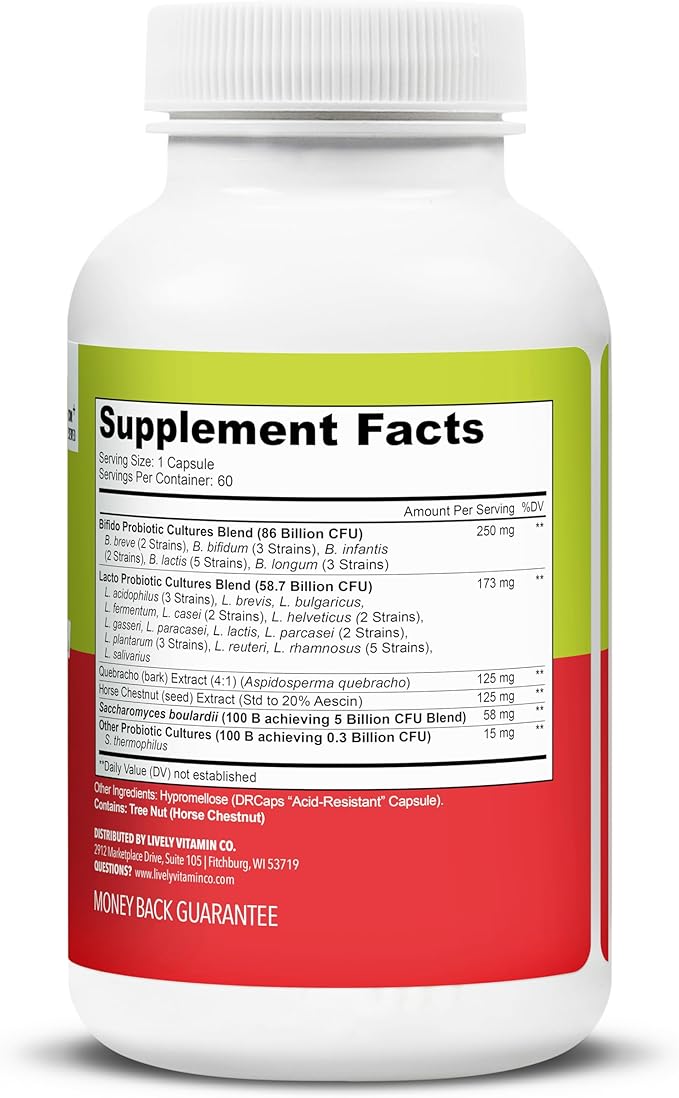 LIVELY VITAMIN CO. Great Guts Probiotic - 150 Billion CFU Probiotic - Balance Gut Microbiome, GI Tract, Inflammation, Indigestion, Reflux, Upset Stomach, & Diarrhea - 60 Caps