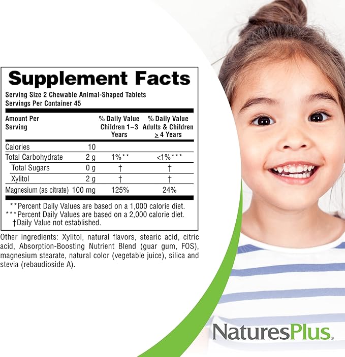 NaturesPlus Animal Parade Source of Life Sugar-Free MagKidz Children's Magnesium Supplement - Natural Cherry Flavor - 90 Count (Pack of 1) - Bone & Muscle Health Support - Gluten-Free
