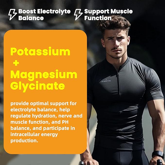 Potassium Magnesium Gummies,High Absorption Magnesium Glycinate,B6,D3,Potassium Citrate for Leg Cramps,Muscle,Electroyte for Adults Kids,Sugar-Free, 60 Gummies (Sweet Orange Flavor)