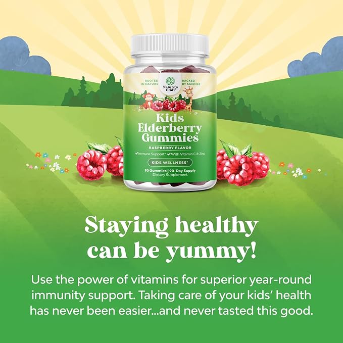 Natures Craft Sambucus Elderberry Gummies for Kids Health - Delicious Black Elderberry Gummies with Zinc and Vitamin C for Kids Immune Support - Gelatin and Gluten Free Non-GMO Immunity Support 90