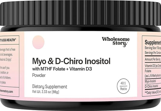Inositol Supplement Powder with MTHF Folate + Vitamin D3 | Myo-Inositol & D-Chiro Inositol | Hormonal Balance & Healthy Ovarian Support | Vitamin B8 | Alternative to Inositol Capsules | 30 Servings