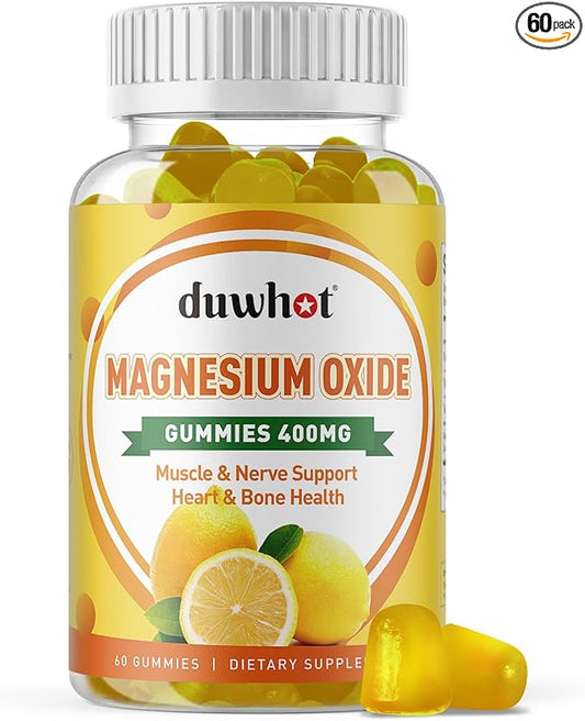 Magnesium Oxide Gummies 400mg, Magnesium Oxide Chewable Supplement for Adults & Kids, Nerve, Muscle, Bone & Heart Support, Non GMO, Pectin, Vegan, 60