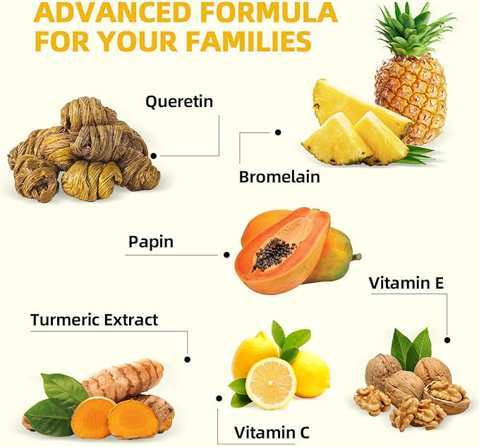 Bromelain Papain Enzyme Gummies Supplement: Bromelain 500MG with Querectin Gummies for Adults Kids, Organic Bromelain Papaya Enzymes Chewable for Digestive Support Immunity Antioxidant Vegan 60CT