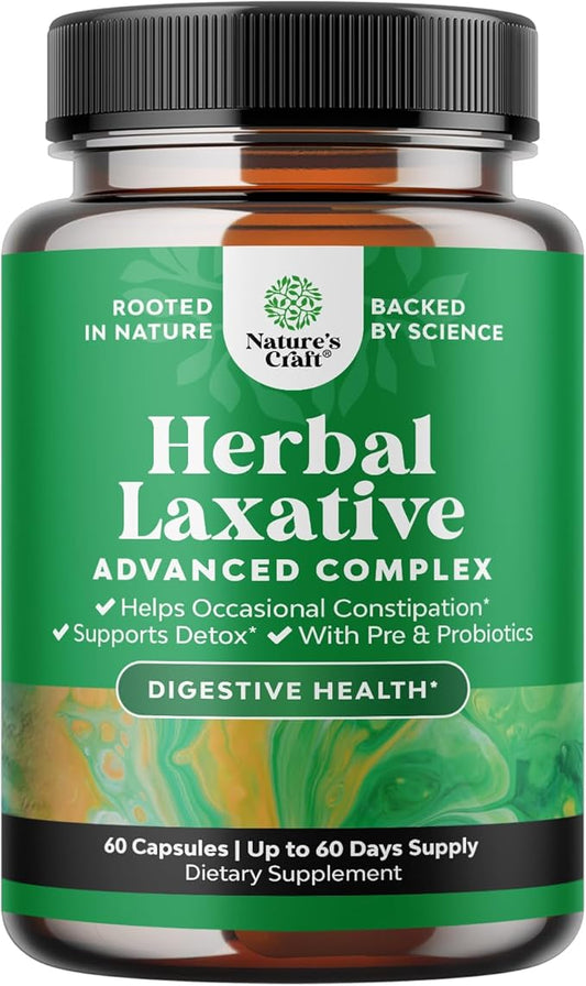 Herbal Laxative Capsules with Probiotics – Natural Laxative Pills to Cleanse Colon and Support Digestive System with Psyllium Husk Powder Senna Leaf Cascara Sagrada – Gentle Laxative for Women & Men