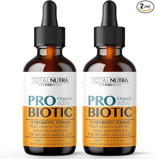 Liquid Probiotic for Women, Men, Kids, Toddler Probiotic: USDA Organic Vegan Probiotic Liquid & Alfalfa Blend + Acidophilus for Gut Health, Dairy Gluten Sugar Free, Non-GMO Oral Probiotics (2 Pack)