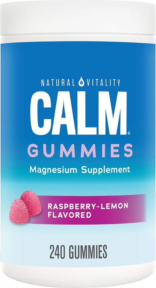 Natural Vitality Calm, Magnesium Citrate Supplement, Stress Relief Gummies, Supports a Healthy Response to Stress, Gluten Free, Vegan, Raspberry Lemon, 240 Gummies (Packaging May Vary)