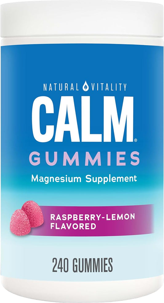 Natural Vitality Calm, Magnesium Citrate Supplement, Stress Relief Gummies, Supports a Healthy Response to Stress, Gluten Free, Vegan, Raspberry Lemon, 240 Gummies (Packaging May Vary)