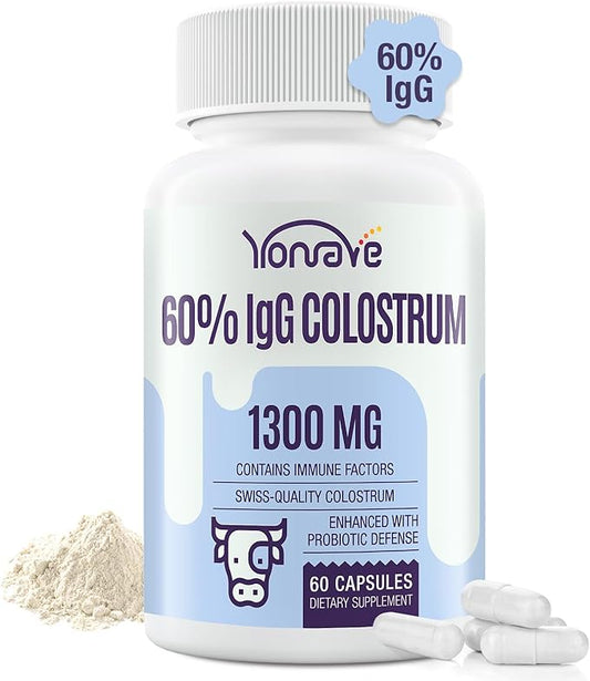Bovine Colostrum Capsules Supplement 1300mg - Extra High 60% IgG Bovine Colostrum - Gut, Bone, Exercise, Immune - 60 Capsules