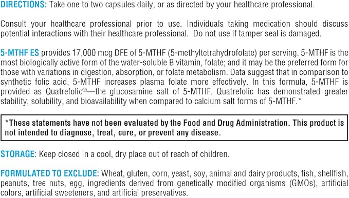 XYMOGEN 5-MTHF ES - 17,000 mcg DFE - Bioactive Folate Supplement as Quatrefolic - Mood, Cardiovascular + Methylation Support - Vitamin B Methyl Folate as L Methylfolate (60 Capsules)