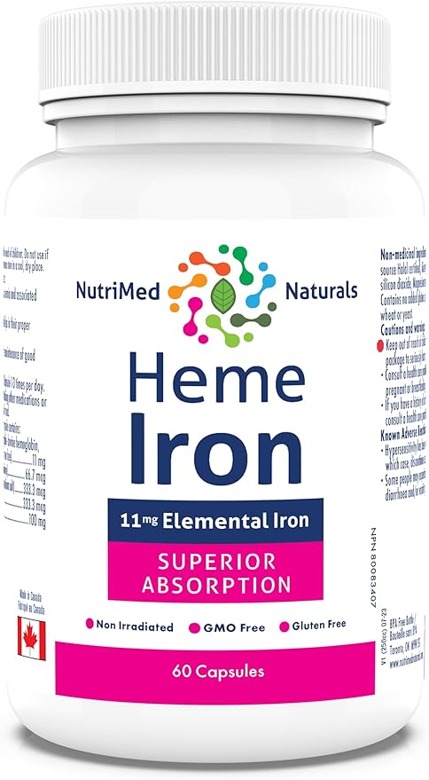 Heme Iron Supplement - 60 Capsules, 11mg Elemental Iron for Superior Absorption - Ideal Iron Supplements for Women