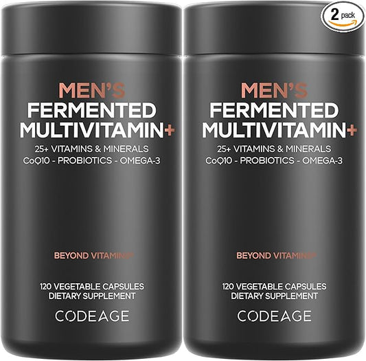 Codeage Men’s Daily Multivitamin – 25+ Essential Vitamins & Minerals, Organic Whole Foods, Probiotics, Omega-3, Zinc, Vitamins A, B, C, D, E & K, 2 Pack