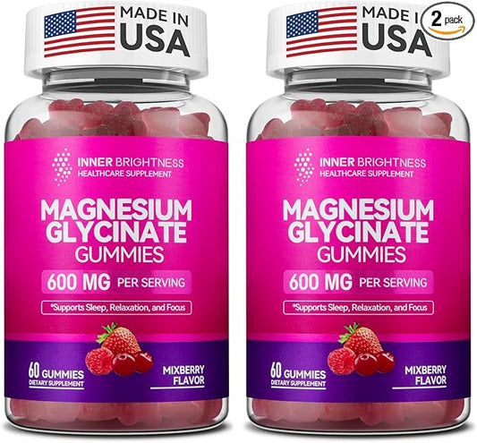 Magnesium Glycinate Gummies 600mg, Non-GMO, Gluten-Free, Magnesium Gummies for Adults, Sleep, Relaxation & Focus, Mixed Berry, 120 Count