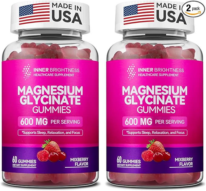 Magnesium Glycinate Gummies 600mg, Non-GMO, Gluten-Free, Magnesium Gummies for Adults, Sleep, Relaxation & Focus, Mixed Berry, 120 Count
