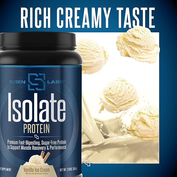 Siren Labs Isolate Premium Whey Protein Powder Keto Isolate and Hydrolysate with Amino Acids including Glutamine for Lean Muscle Growth and Recovery - Vanilla Ice Cream (30 Servings)