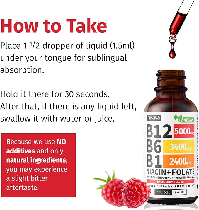 (2 Pack) Vitamin B12 and B6 Liquid Drops, B12 Sublingual Vitamin B Complex - B 12 Vitamin 5000mcg - B12 Methylcobalamin for Energy, Brain, and Heart Support with 27,200 mcg, Raspberry, 80 Servings