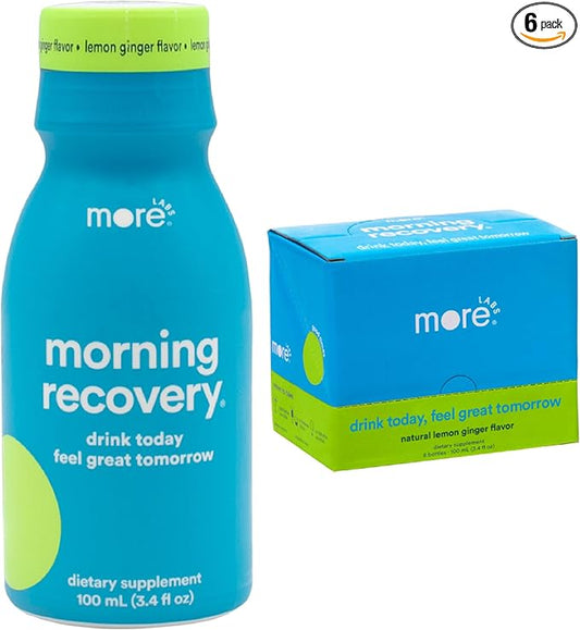 Morning Recovery Electrolyte, Milk Thistle Drink Proprietary Formulation to Hydrate While Drinking for Morning Recovery, Highly Soluble Liquid DHM, Lemon Ginger, Pack of 6