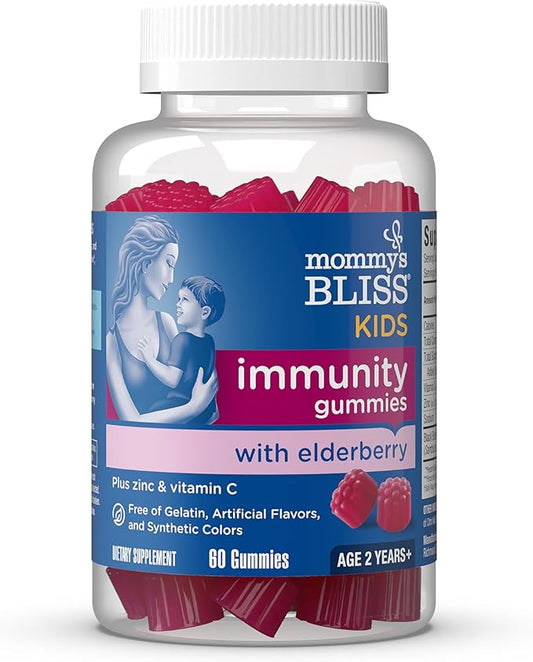 Mommy's Bliss Kids Elderberry Gummies, Supports Immunity with Black Elderberry, Zinc & Vitamin C, Gluten Free & Vegan, Age 2 Years+ (60 Count)