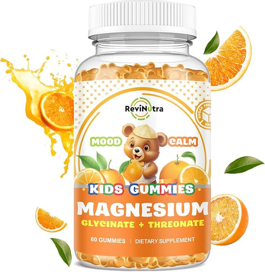 Magnesium Complex Gummies for Kids & Adults- Magnesium Glycinate, Threonate Supplement- Support Calm Stress Relief, Bones, Mood Vegan- Sugar-Free Orange Flavor, 60 Gummies