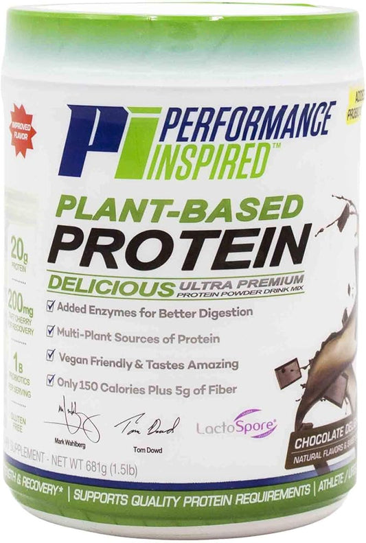 Performance Inspired Nutrition Plant Protein Powder - All Natural - 20G - 1B Probiotics - Digestive Enzymes - Fiber Packed - G Free - Chocolate Delight - 1.5lb