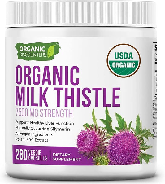 Milk Thistle Capsules, 280 Count, 7500 mg Strength, Potent 30:1 Extract, USDA Certified Organic, Rich in Silymarin Flavonoids, Vegan, Non-GMO and All-Natural