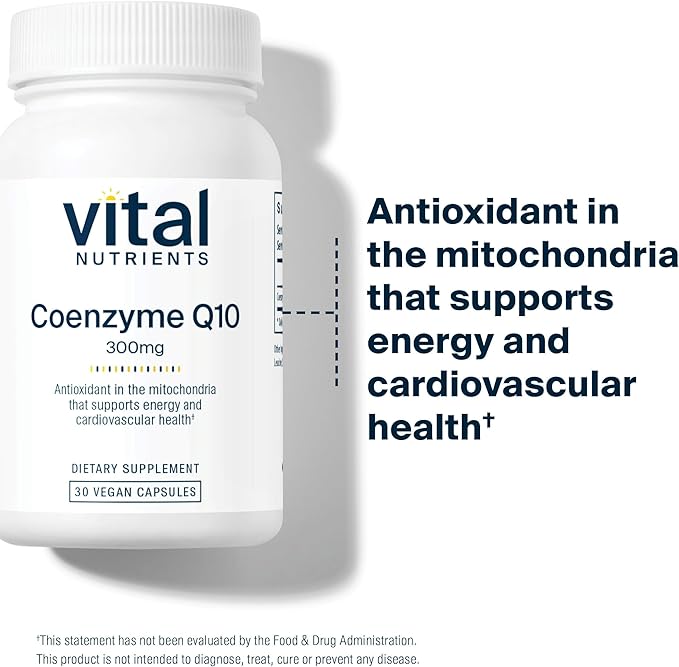 Vital Nutrients CoQ10 300mg | Vegan Supplement | Potent Antioxidant of CoEnzyme Q10 to Support Heart Health and Energy Levels* | Gluten, Dairy and Soy Free | Non-GMO | 30 Capsules