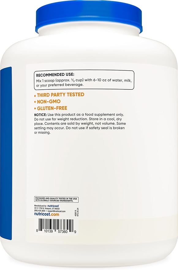 Nutricost Whey Protein Isolate (Unflavored) 5LBS