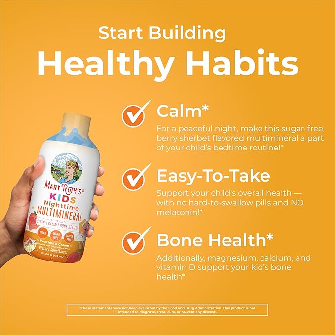 Kids Liquid Nighttime Multimineral by MaryRuth's | Kids Vitamins | Bone Health | Calm Calcium Magnesium Supplement | Muscle Relaxation | Vegan | Sugar Free | 30-180 Servings | 15.22 fl oz