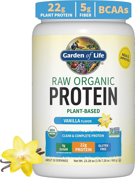 Vegan Protein Powder - Vanilla Organic Protein Powder, 22g Plant Based Protein & BCAAs, Probiotics & Digestive Enzymes - Garden of Life, Gluten & Lactose Free 1.5 LB