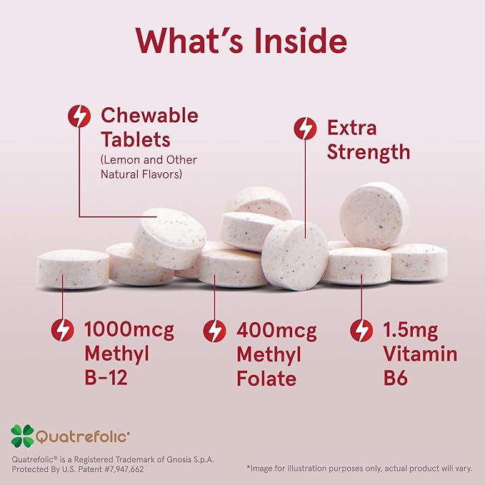Jarrow Formulas Methyl B-12 1000MCG & Methyl Folate 400MCG,Extra Strength,Cellular Energy Metabolism & Cardiovascular Health Formula(1) With P-5-P,100Chewable Tabs,Up to a 100 Day Suppl,12Packs