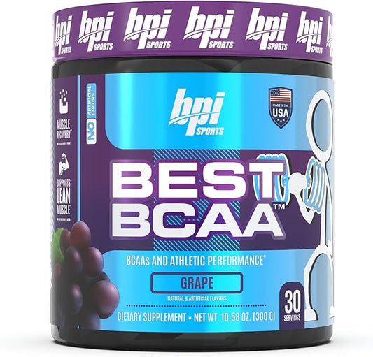 BPI Sports Best BCAA - The Building Blocks of Protein and Muscle - Post-Workout Recovery - Supports Metabolism - Omega 6 - Grape, 30 Servings, 300 g