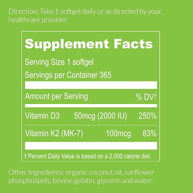 UpNourish Liposomal Vitamin D3 K2 2000 IU with K2 MK-7 100 mcg - 365 Vitamin D3 k2 (Vitamina D3 con K2) Mini Softgels with Organic Coconut Oil - Easy to Swallow K2 D3 Vitamin Supplement