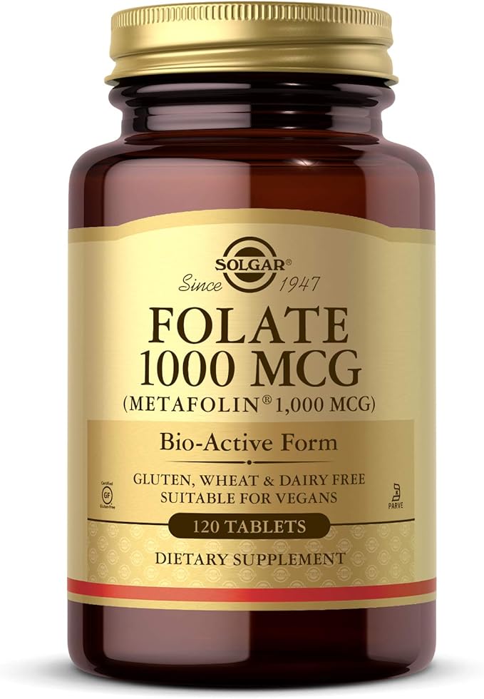 Solgar Folate 1000 mcg, 120 Tablets - 1000 mcg Bio-active Metafolin - Heart Health - Vegan, Gluten Free, Dairy Free, Kosher - 120 Servings