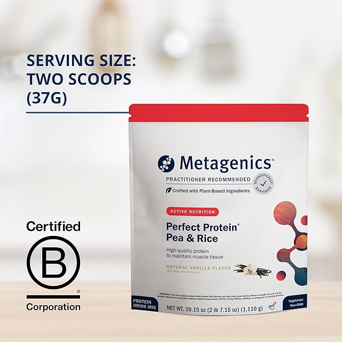 Metagenics Perfect Protein Pea & Rice - Featuring OptiProtein, a Balanced Combination of Proprietary Pea and Rice Protein with Added BCAAs - Vanilla Flavor - 30 Servings - 39.15 Oz