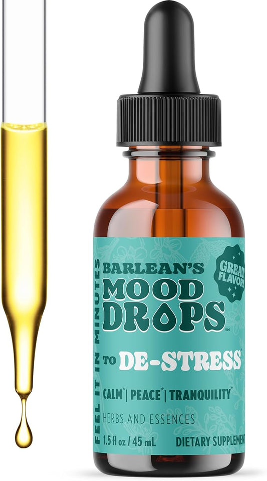Barlean's Mood Booster Supplement, De-Stress Liquid Drop Supplements for Men and Women, Ashwagandha and L Theanine Extract, Adaptogen Herbs Drops, 1.5 oz