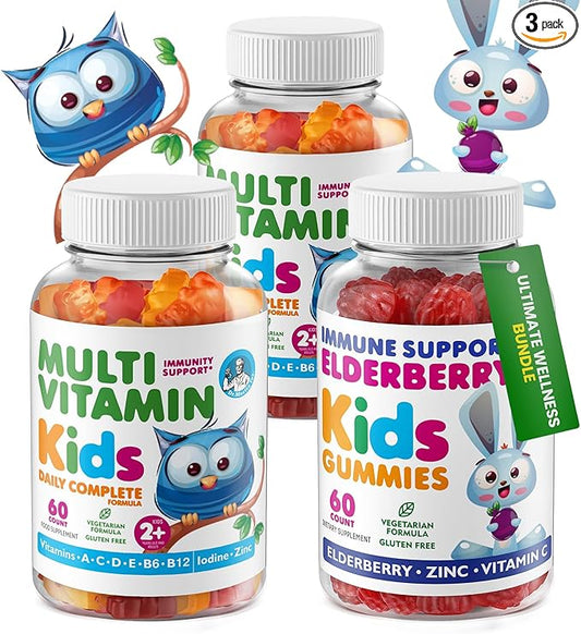 DR. MORITZ Elderberry Gummies for Kids (60 Count) and Kids Multivitamin Gummies Bundle (60 Count, 2 Pack) - for Children’s Immune Support and Overall Health - Toddler Vitamins Supplement