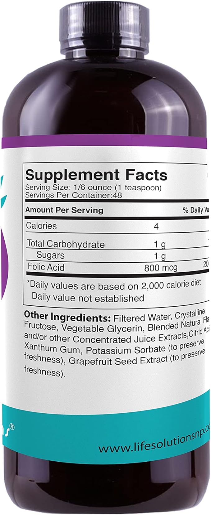 Liquid Folic Acid Supplement – 800 mcg Vitamin B9 per Serving – Berry Flavor, 8 fl oz – Fast Absorption, Prenatal, Heart & Brain Support
