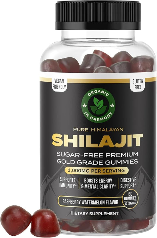 30,000 MG Pure Organic Shilajit Gummies for Men & Women, Sugar-Free Shilajit Supplement, 85+ Trace Minerals & Fulvic Acid - Improve Congitive & Mood, Immunity and Energy, 60 Gummies.