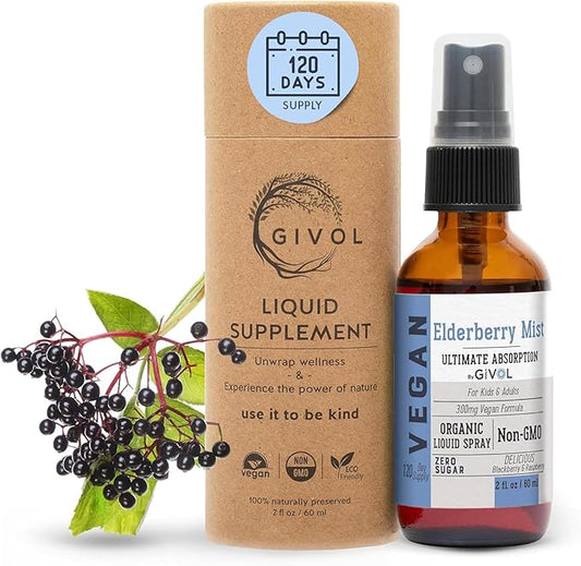 Organic Elderberry Mist-Sambucus Nigra (Extra Strength) Liquid Extract for Kids & Adults - Immune Boost - High Flavonoid Levels - Vegan Easy Absorption - - Non-GMO 120 Days Supply