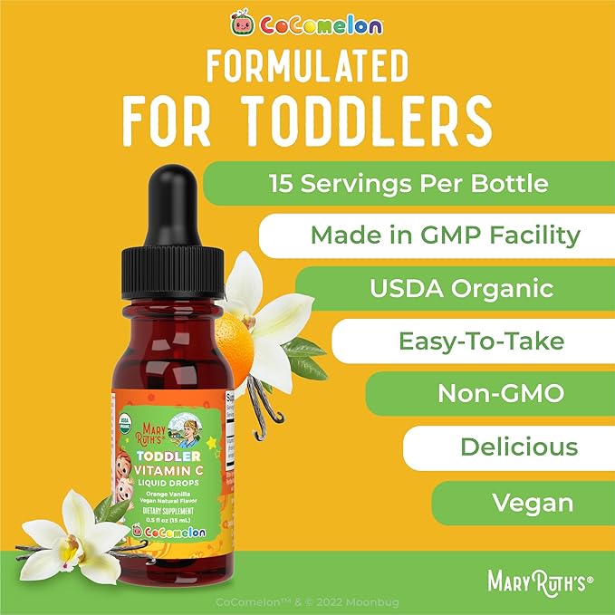 MaryRuth Organics Toddler Vitamin C Drops | USDA Organic Vitamin C Liquid Drops for Toddler | Ages 1-3 Years | Vitamin for Immune Support & Overall Health | Vegan | Non-GMO | 30 Servings