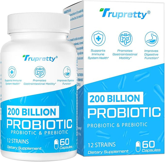 200 Billion Cfus 12 Strains Probiotic, with 3 Organic Prebiotics, Probiotics for Women Men, Daily Supplement for Immune, Gut, Digestive Health, Shelf Stable, Non GMO, 60 Caps (60-Days Supply)