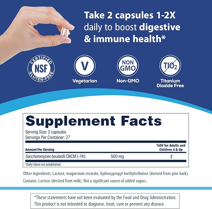 Florastor Probiotics for Digestive and Immune Health, 54 Capsules, Probiotics for Women & Men, Helps Flush Out Bad Bacteria, Boosts The Good with Our Strain Saccharomyces Boulardii, Packaging May Vary