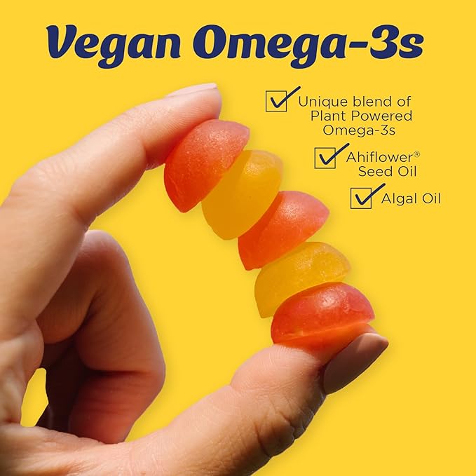 Wiley's Finest Kids Vegan Omega-3 Gummies - Natural Sugar - Vegetarian DHA, ALA & SDA - Gluten Free - Lemon Flavor, 30 Gummies