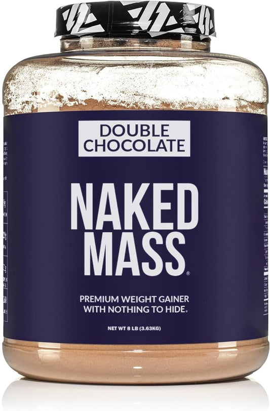 Naked Double Chocolate Mass - 1,260 Calories, 50G Protein, Nothing Artificial. All Natural Weight Gainer Protein Powder - 8Lb Bulk, GMO Free, Gluten Free & Soy Free