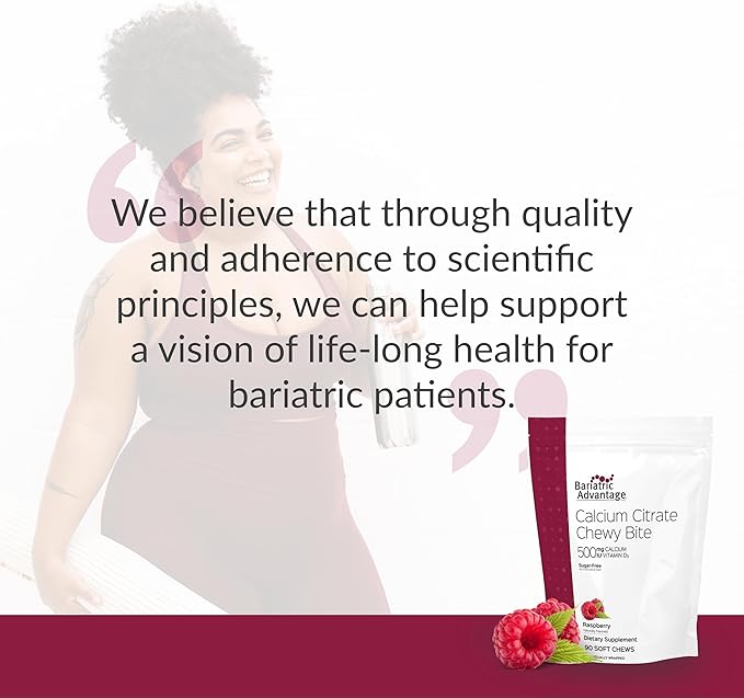 Bariatric Advantage Calcium Citrate Chewy Bites 500 mg - for Bariatric Surgery Patients - Vitamin D3 - Sugar-Free Chewable Calcium Supplement - Bariatric Calcium Chews - Raspberry Flavor - 90 Count