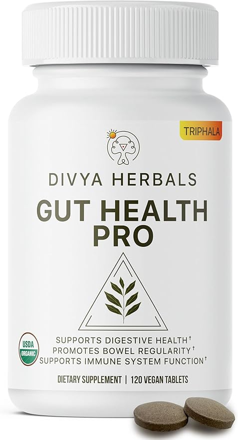 Gut Health Pro - Detox, Digestive Health, Gas & Bloating Relief - Constipation Support - Immune Boost - Organic Triphala Supplement - for Women & Men - Uncoated Vegan Tablets - 60 Svgs