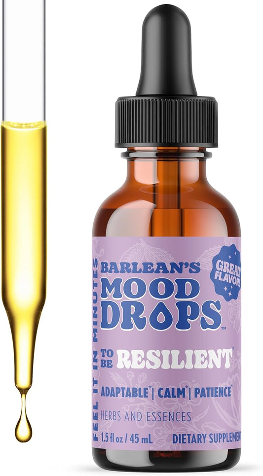 Barlean's Mood Booster Supplement, Resilient L Theanine Liquid Drop Supplements for Men and Women, Adaptogen Herbs Drops, 1.5 oz