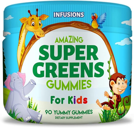 Infusions Super Green Gummies for Kids 90 Count - Superfood Booster Soft and Delicious 8 Powerful Blends Vegan Friendly Gluten Free & Non-GMO