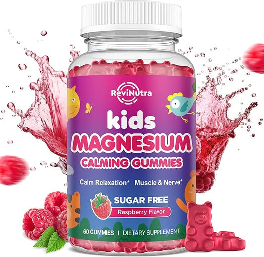 Kids Magnesium Gummies, Magnesium Glycinate, L-Threonate Gummies for Kids & Adults with L-Theanine, Chamomile, Licorice, Vitamin D, B6 for Sleep, Relaxation, Brain & Muscle, Sugar Free Raspberry 60ct